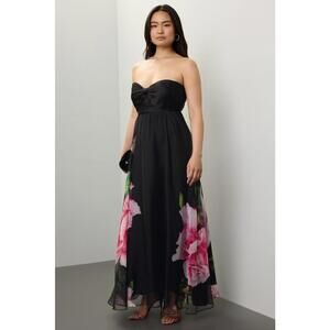 One33 Social Black Chiffon Strapless Gown Size 4 with Minor Fabric Pull